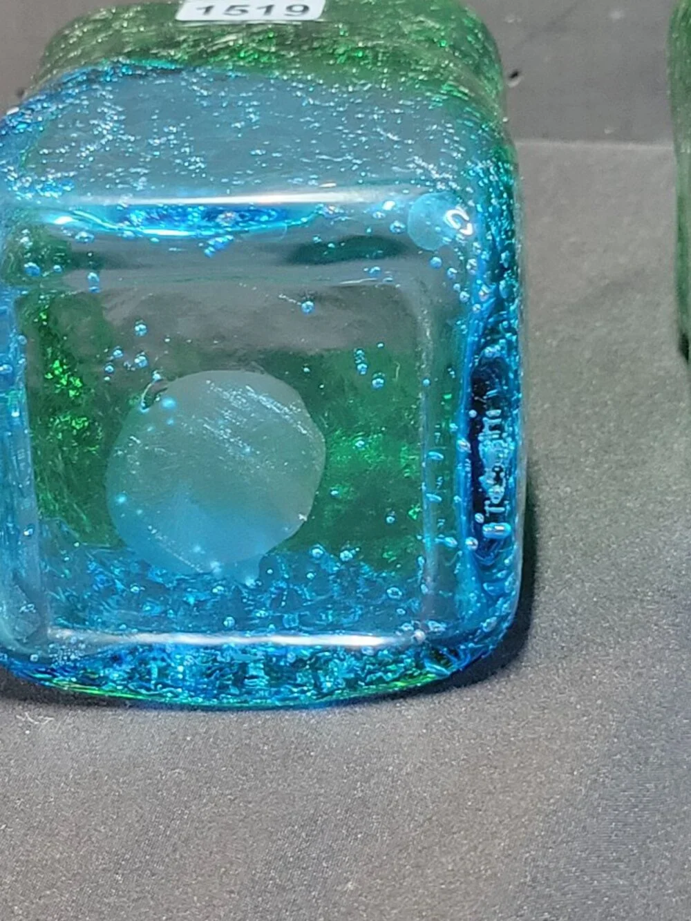 3 Beautiful Hand Blown Art Glass Half Blue Green Ombre Square Vases Votive Thick